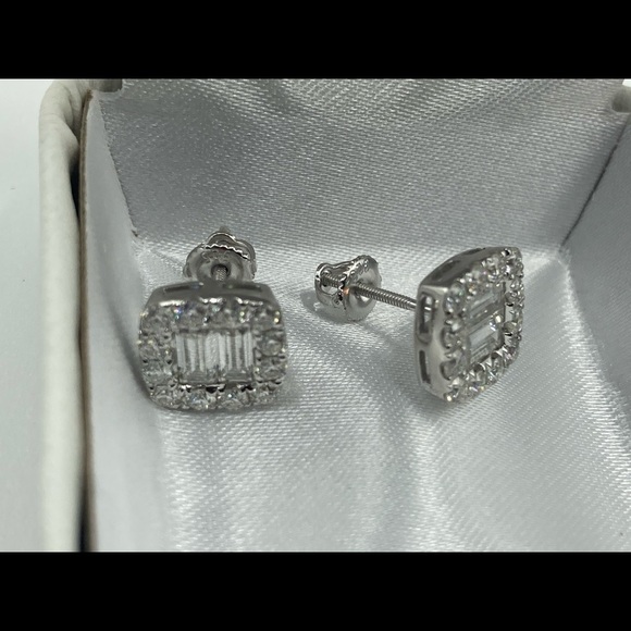 Silver Moissanite Earrings Micro Pave Emerald Cut 9.7 mm 11 ct - Picture 6 of 7